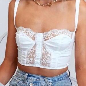 Princess Polly White Lace Detail Crop Top